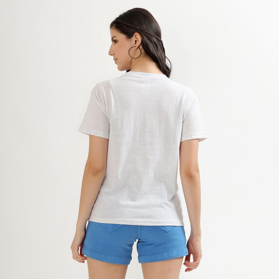 Women's Soft White Round Neck Graphic Print T-Shirt, Ecru Melange, large image number null
