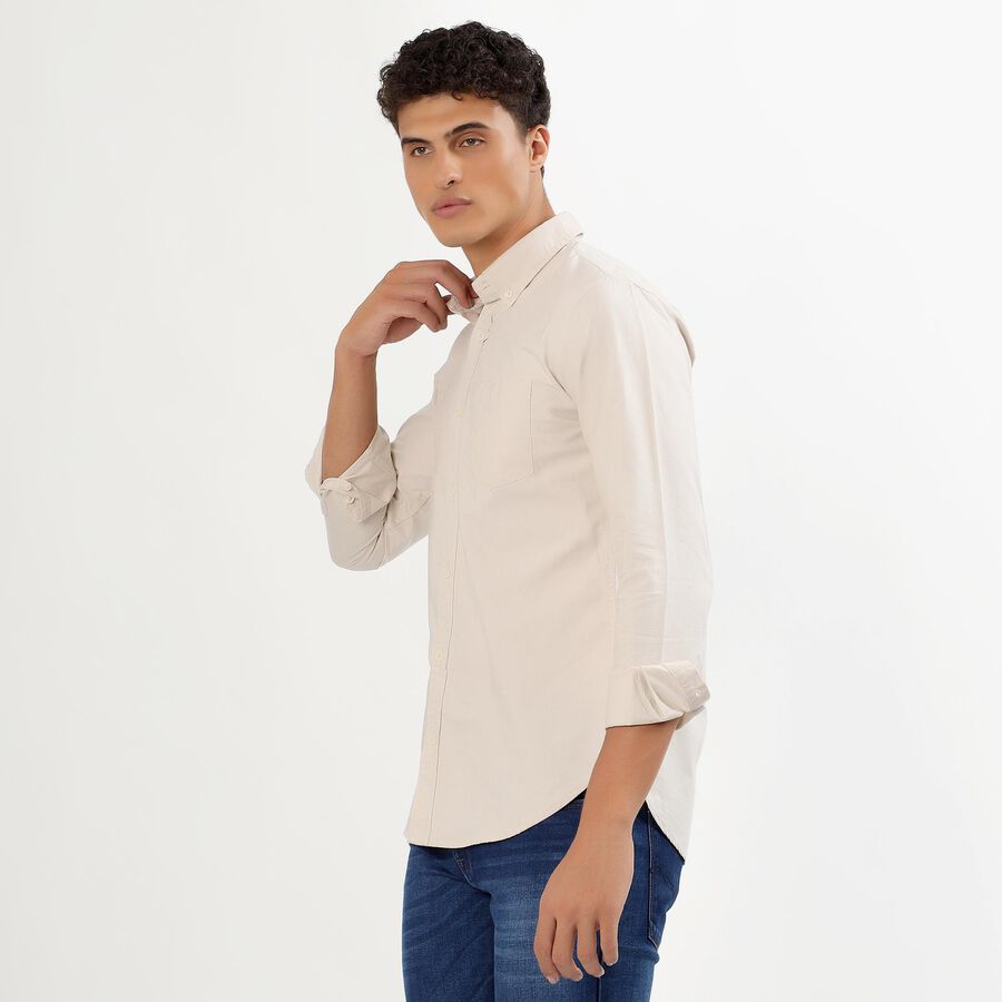 Men's Light Beige Cotton Button-Down Casual Shirt, Beige, large image number null