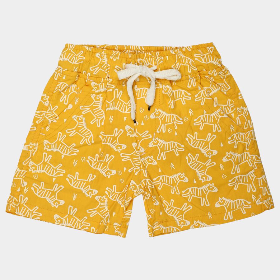 Boys' Yellow Regular Fit Printed Elastic Waist Bermuda Shorts, पीला, large