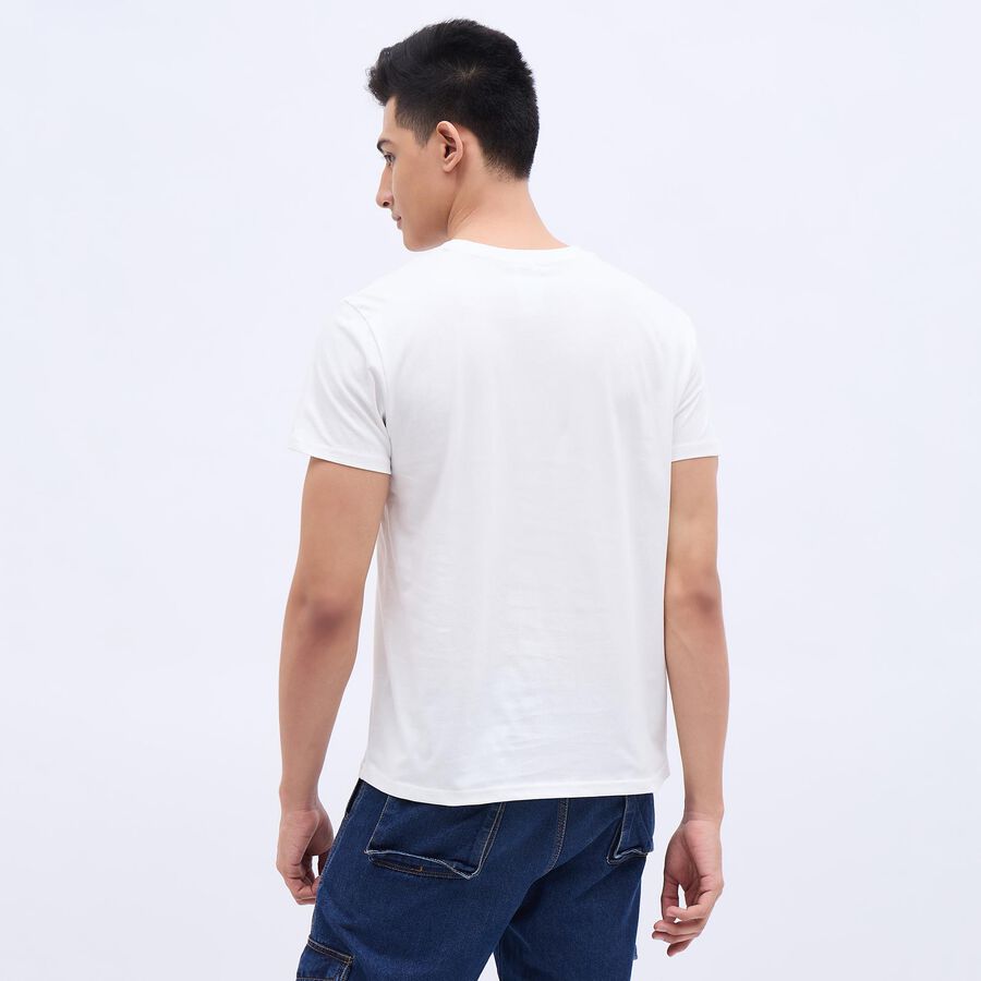 Men's Snow White Cotton Round Neck Tee Shirt, White, large image number null