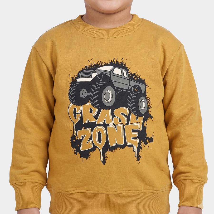 Boys' Yellow Round Neck Pullover Sweatshirt, पीला, large
