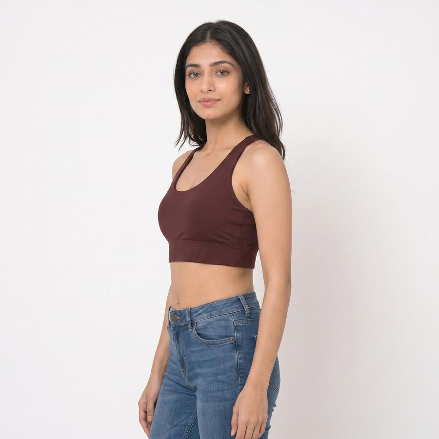 Women's Wine Scoop Neck Sports Bra, Wine, large