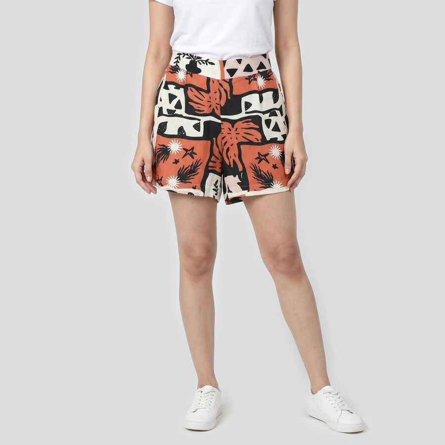 Women's Beige Regular Fit Printed Shorts, Beige, large