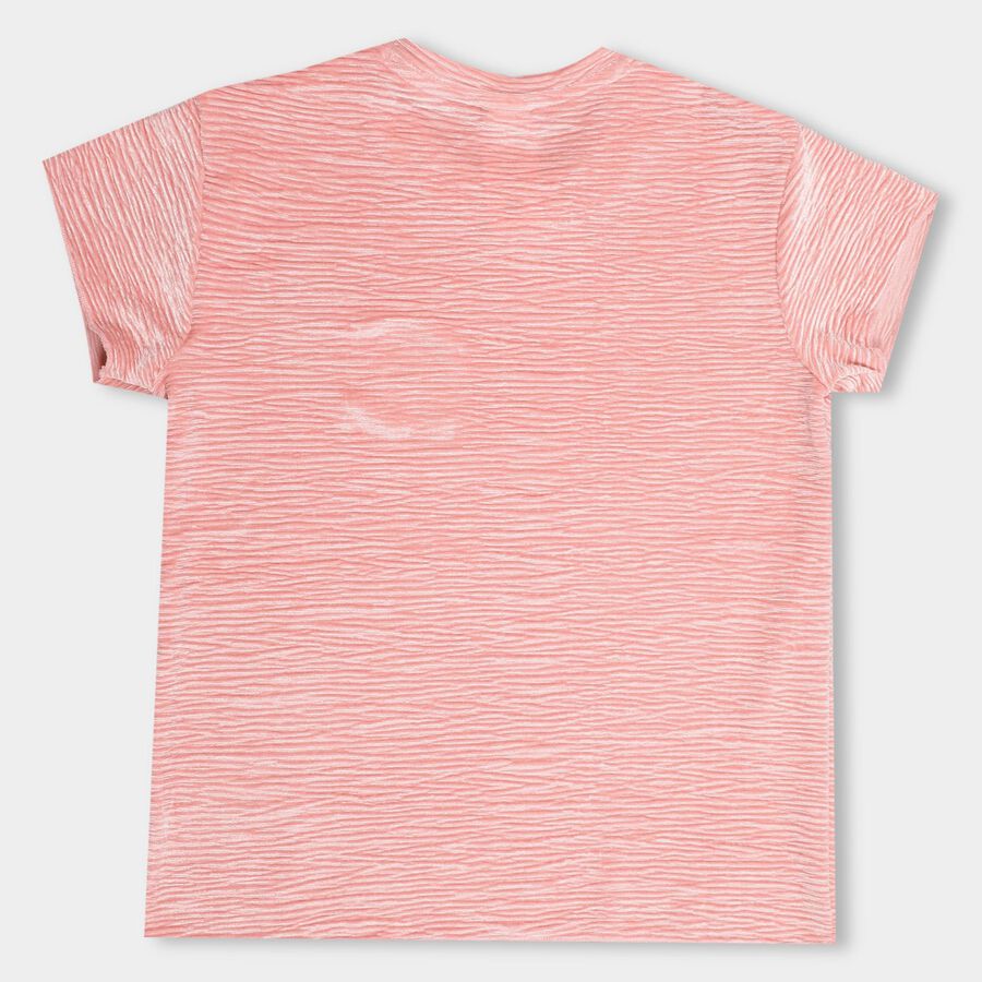 Girls' Light Pink Round Neck Casual Printed T-Shirt, Light Pink, large image number null
