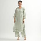 Women's Light Sage Green Cotton Embroidered Ethnic Set, Light Green, small image number null