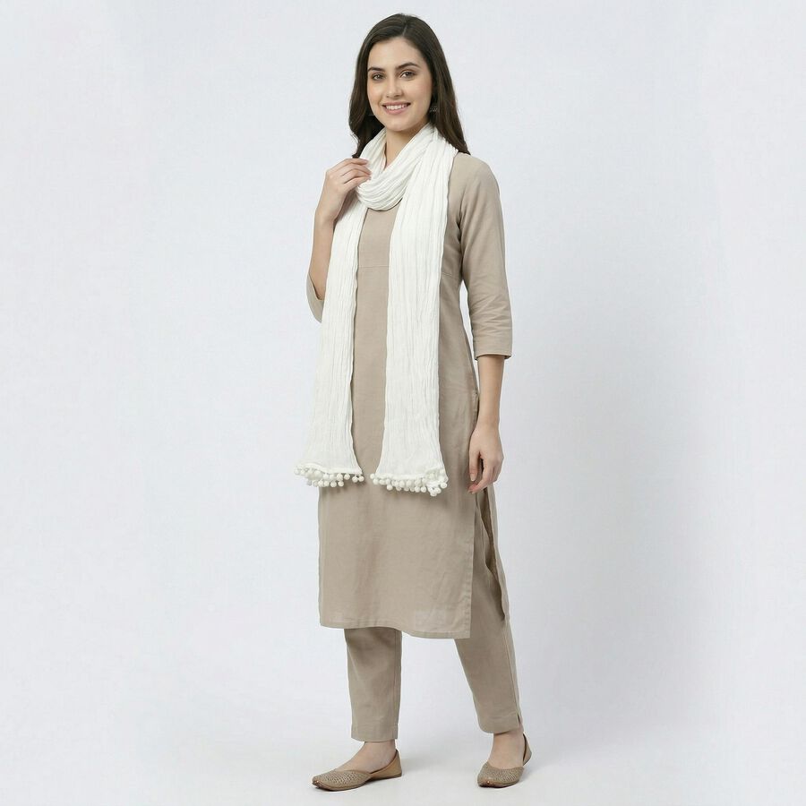 Women's White Solid Dupatta, सफ़ेद, large