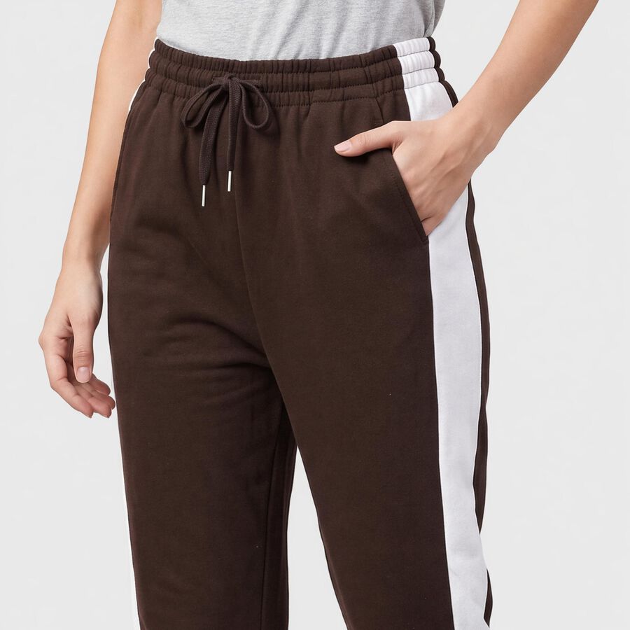 Women's Brown Straight Fit Side-Striped Track Pants, Brown, large