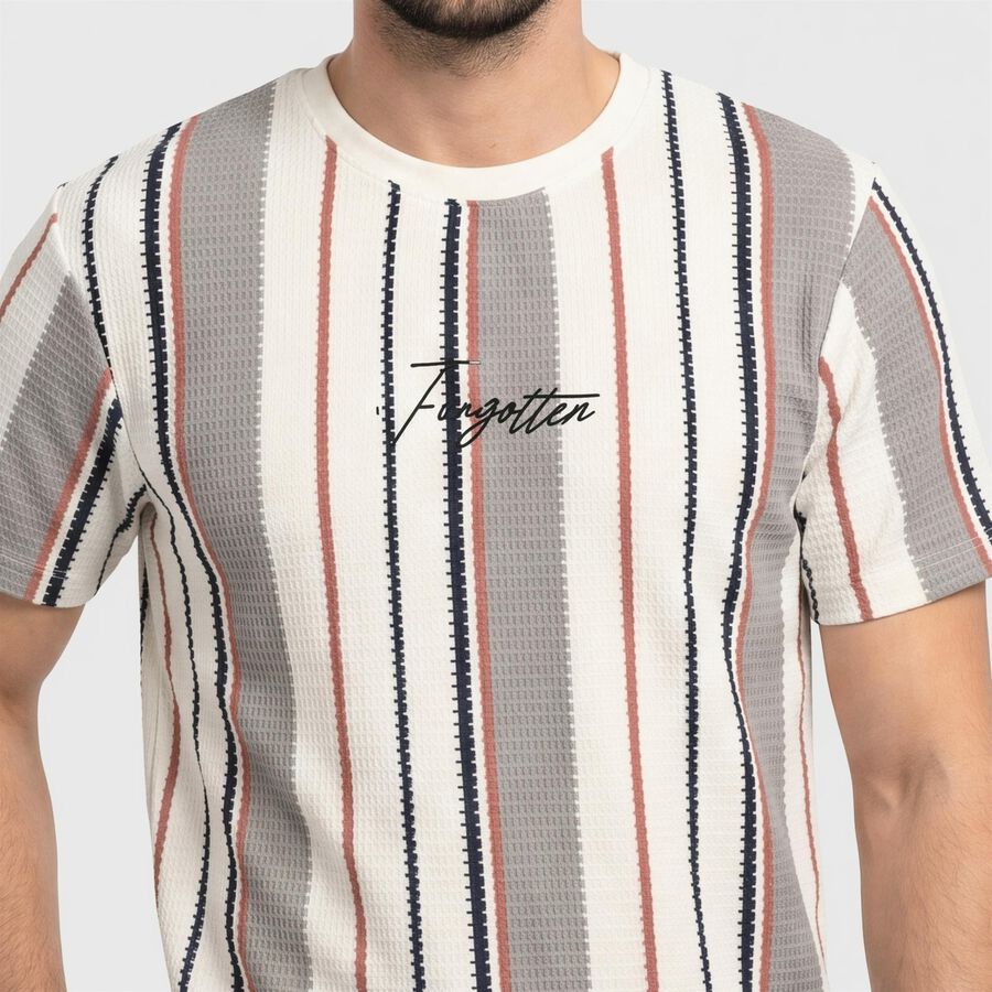 Men's White Round Neck Regular T-Shirt, White, large