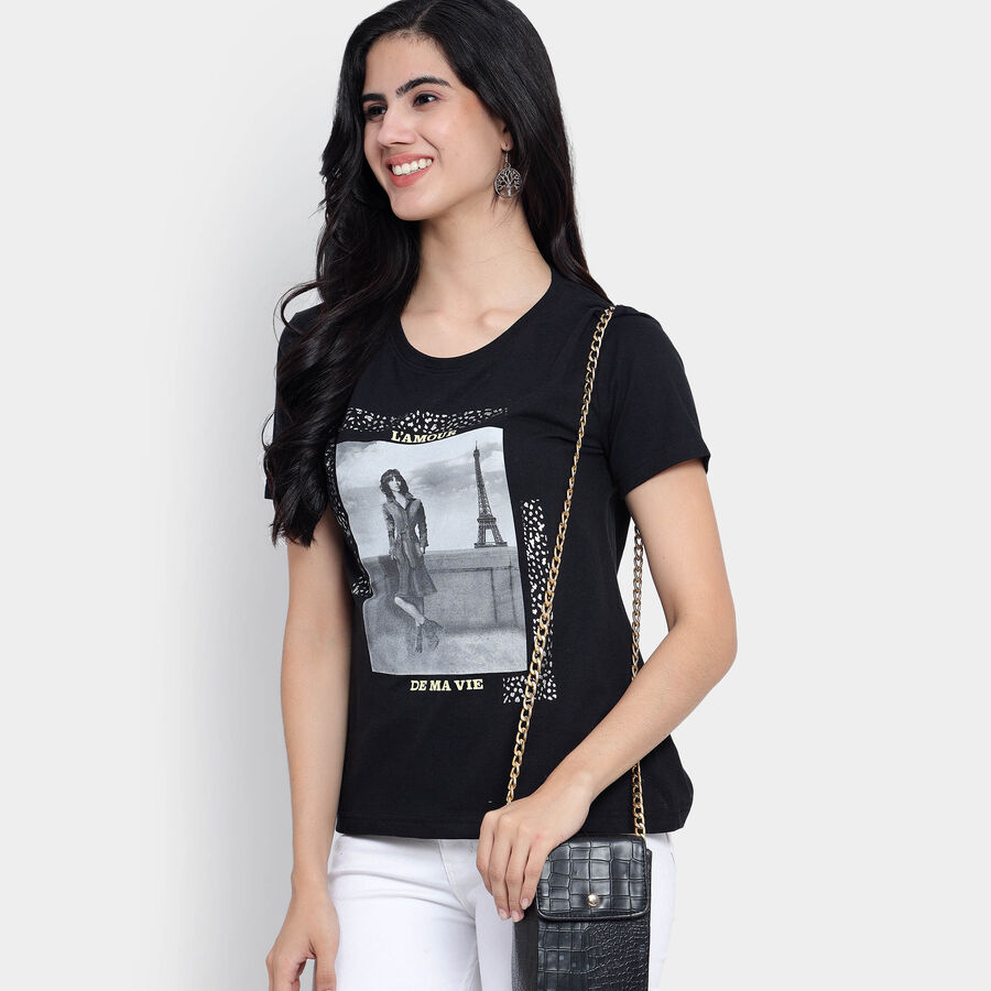 Round Neck T-Shirt, Black, large image number null