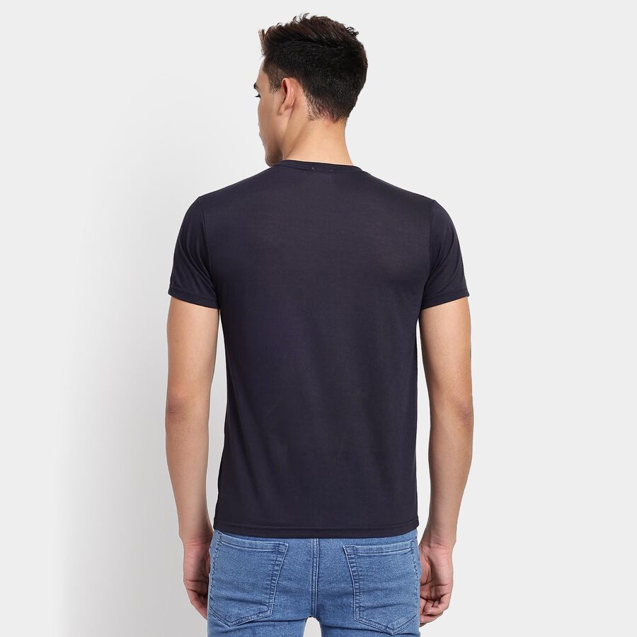 Men's Round Neck Half Sleeves T-Shirt, नेवी ब्लू, large