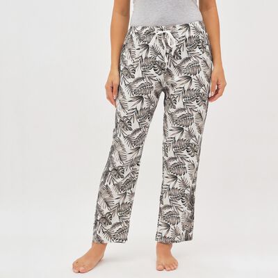 Women's White Tropical Printed Elastic Waist Pyjama