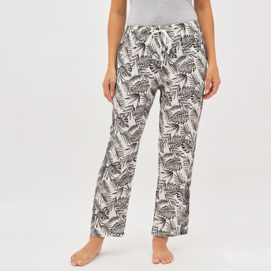 Women's White Tropical Printed Elastic Waist Pyjama, सफ़ेद, large image number null