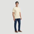 Men's Beige Round Neck Casual T-Shirt, गहरा पीला, small
