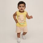 Infants Bright Yellow Cotton Round Neck Casual Sleeveless Top and Peach Shorts Set, Yellow, small image number null