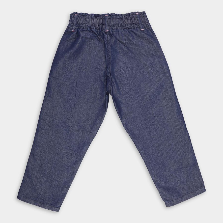 Girls' Deep Indigo Straight Fit Floral Embroidered Jeans, गहरा नीला, large image number null