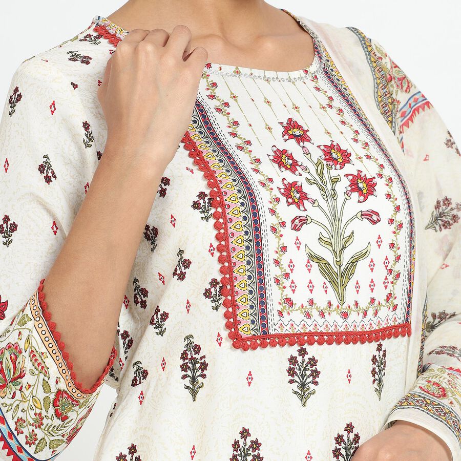 Women's White Floral Printed Ethnic Set, Off White, large image number null