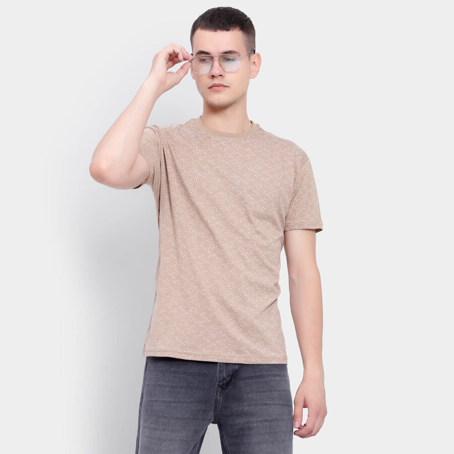 Cotton Round Neck T-Shirt, Beige, large image number null