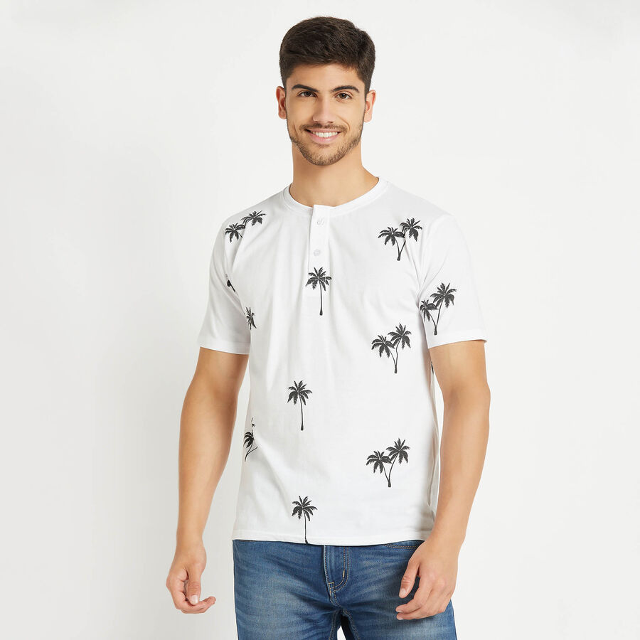 Printed Henley T-Shirt, सफ़ेद, large image number null