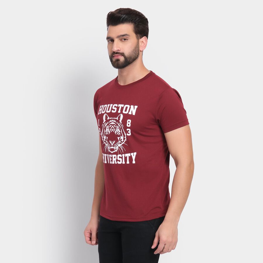 Men's Round Neck Half Sleeves T-Shirt , वाइन, large