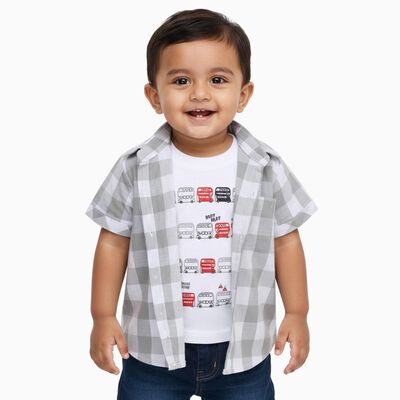 Infants Light Grey Cotton Half Sleeve Classic Casual Shirt