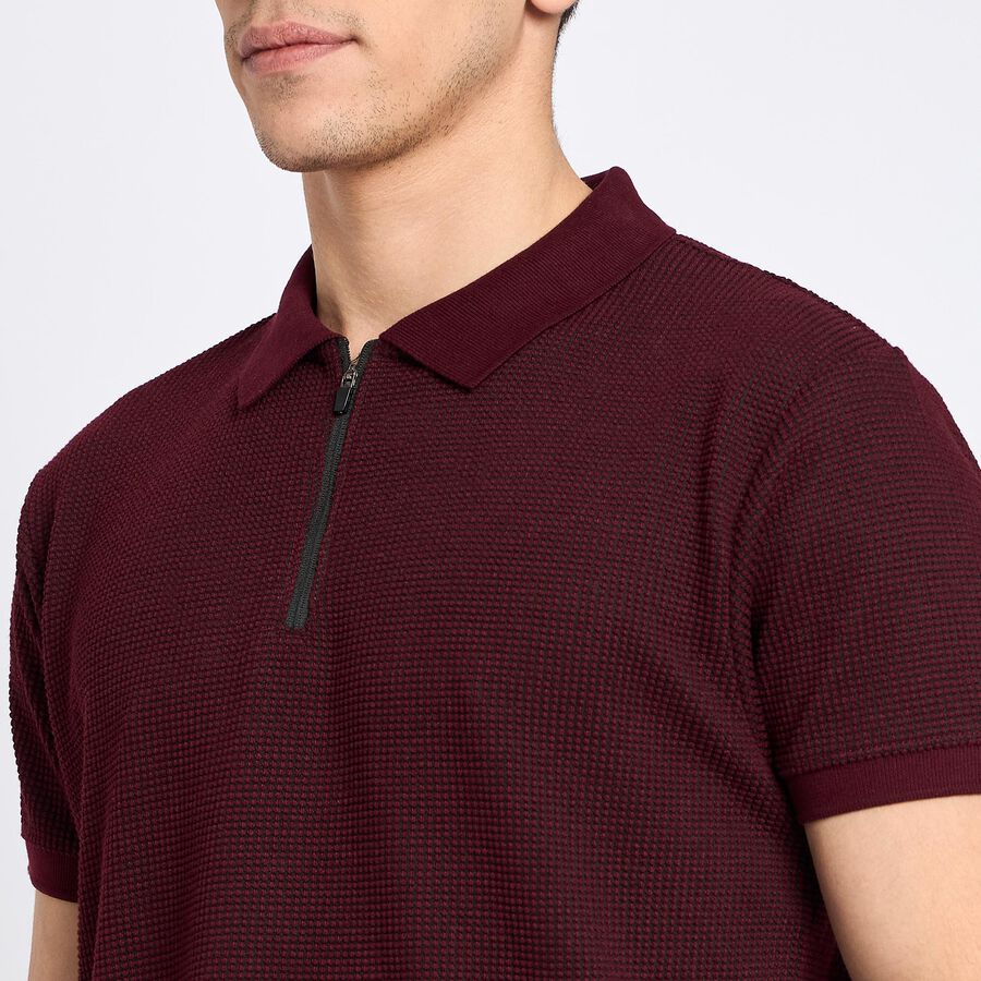 Men's Collared Half Sleeves T-Shirt, Wine, large