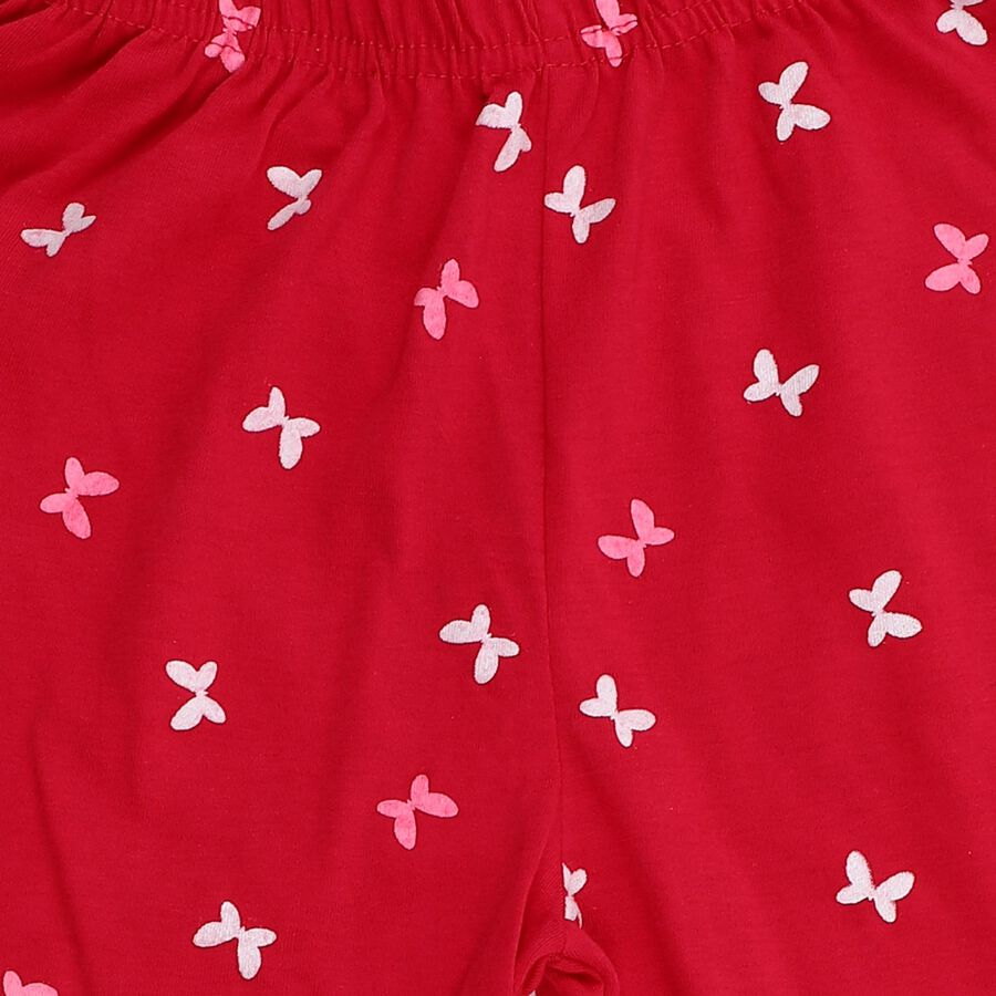 Girls Bright Cherry Red Butterfly Printed Cotton Blend Pyjama, रानी (फ्यूशिया), large image number null