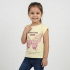 Girls Yellow Cotton Round Neck Regular T-Shirt, पीला, small