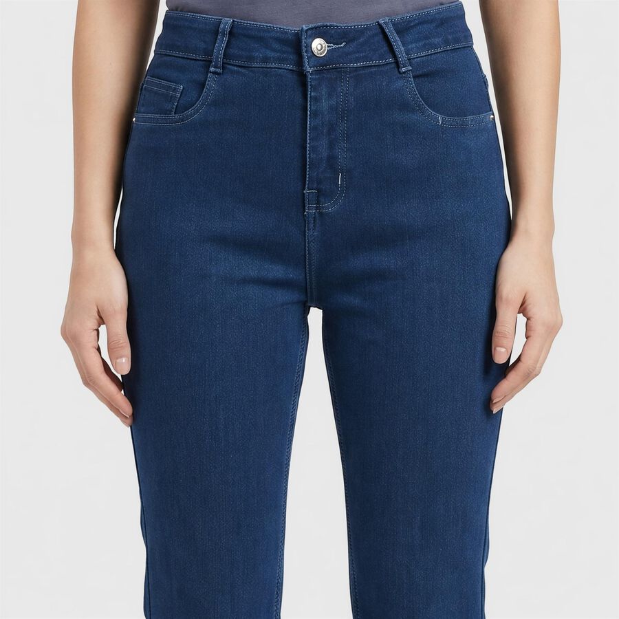 Women's Blue Bootcut Fit Lightly Faded Jeans, मध्यम नीला, large