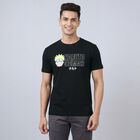 Men's Black Cotton Round Neck Casual T-Shirt, Black, small