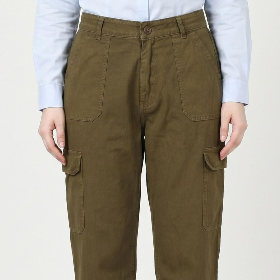 Women's Olive Green Regular Fit Casual Trousers, ओलिव, large