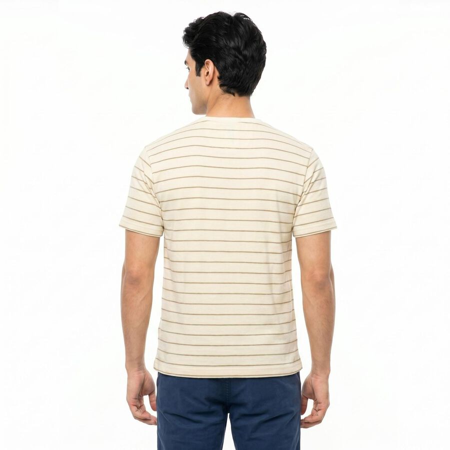 Men's Brown Round Neck Striped T-Shirt, Brown, large
