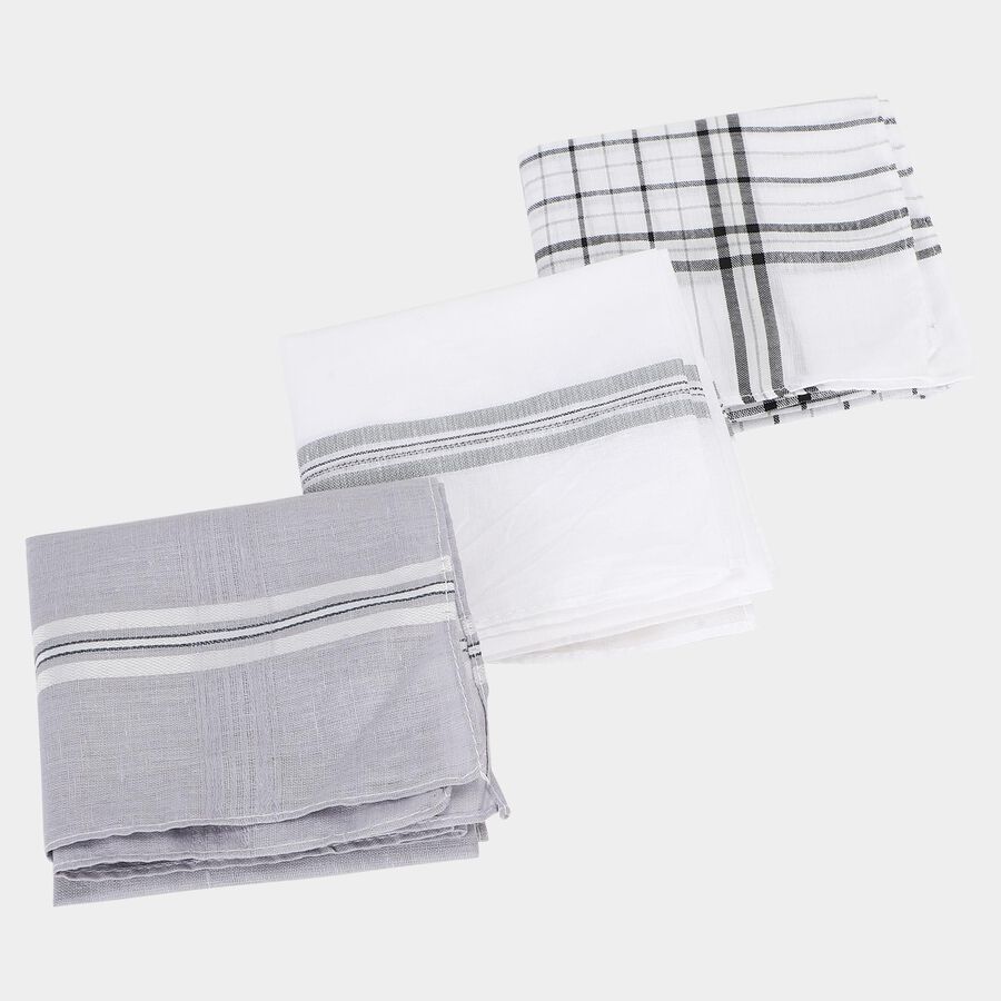 Men Dark Grey Checked Pack of 3 Handkerchief, गहरा ग्रे, large