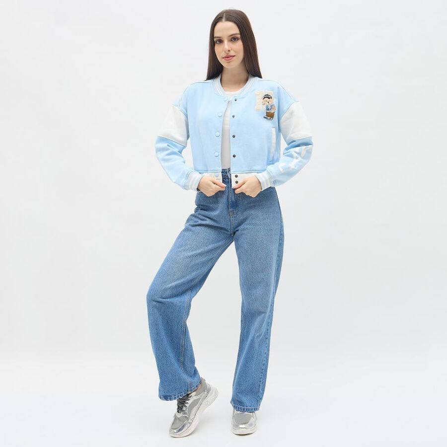 Women's Light Powder Blue Baseball Casual Jacket, Light Blue, large image number null