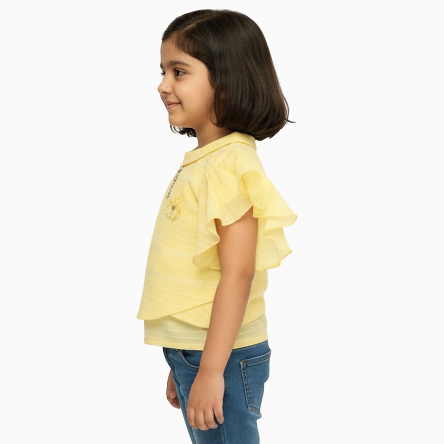 Girls Bright Yellow Round Neck Casual T-Shirt, Yellow, large image number null