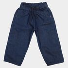 Girls' Navy Blue Cargo Fit Drawstring Waist Jeans, Mid Blue, small