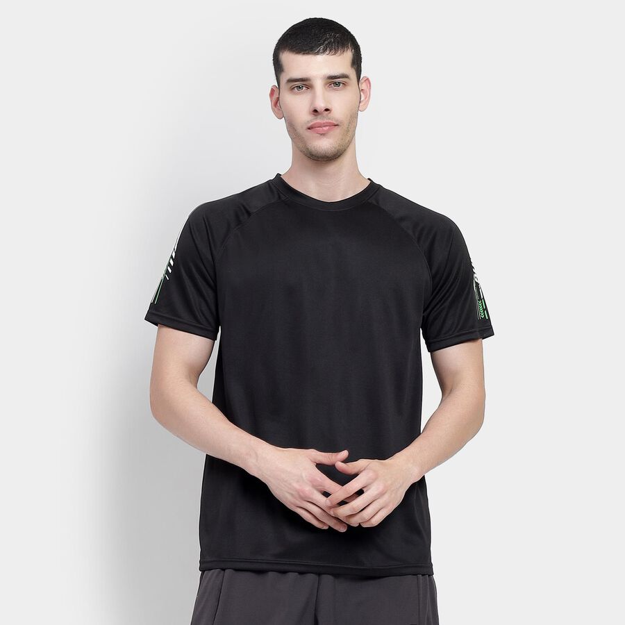 Men's Jet Black Round Neck Half Sleeves T-Shirt, Black, large