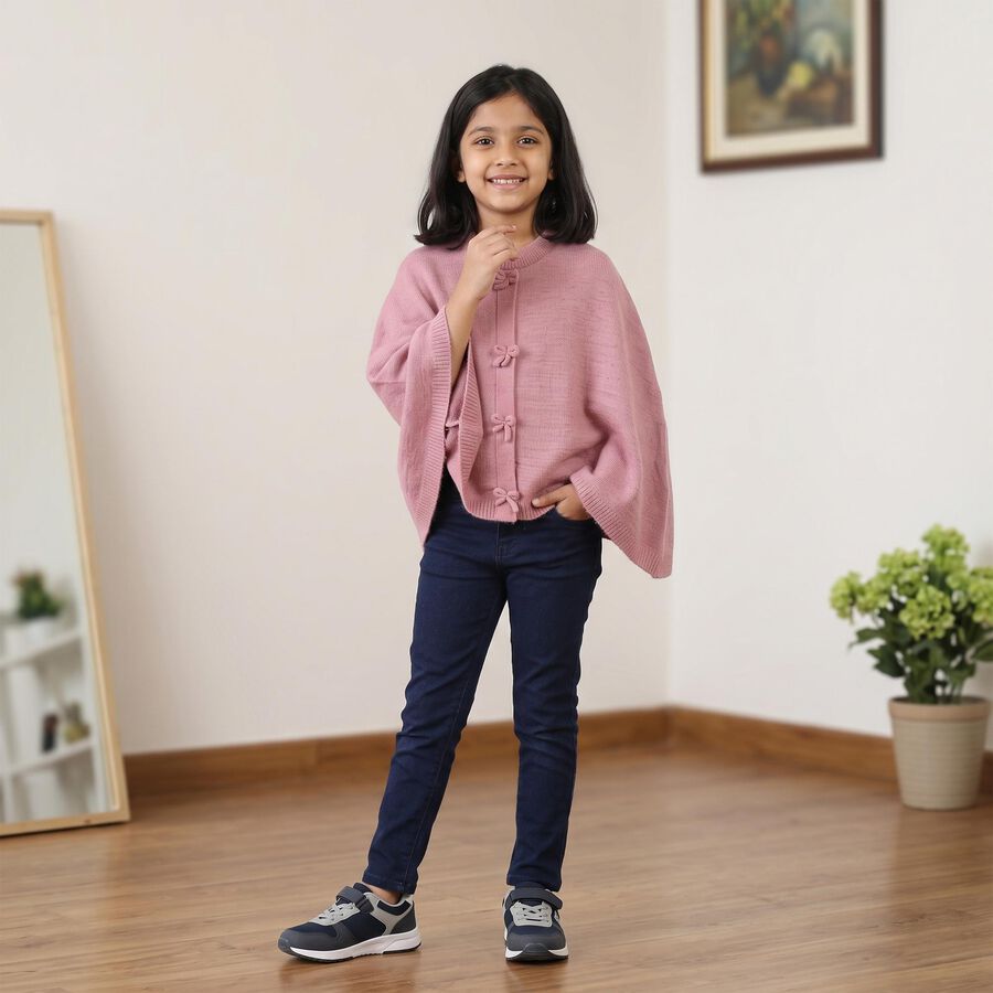 Girls' Pink Crew Neck Bow Accent Pullover, Pink, large