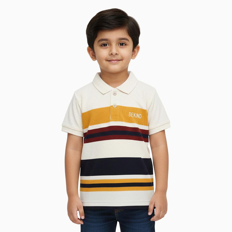 Boys' Off White Polo Neck Casual T-Shirt, Off White, large image number null