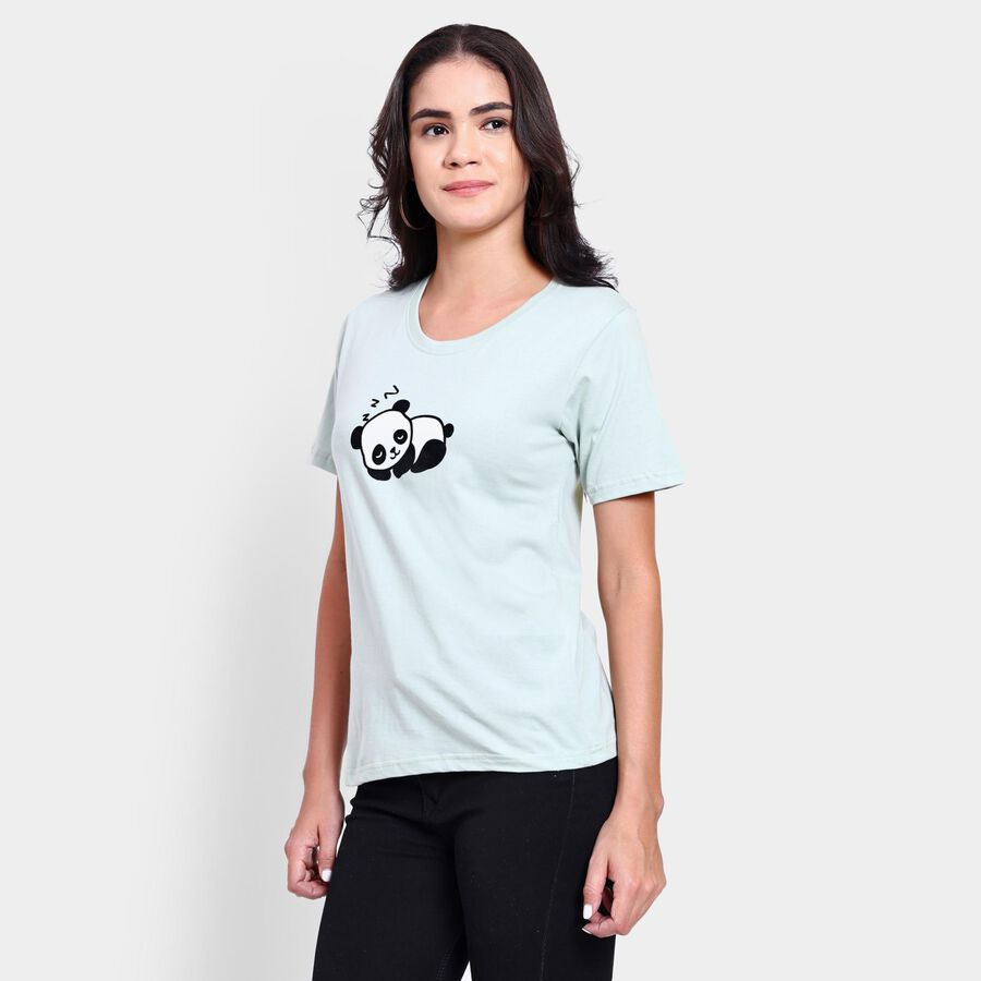 Ladies' 100% Cotton Round Neck T-Shirt , हल्का हरा, large image number null