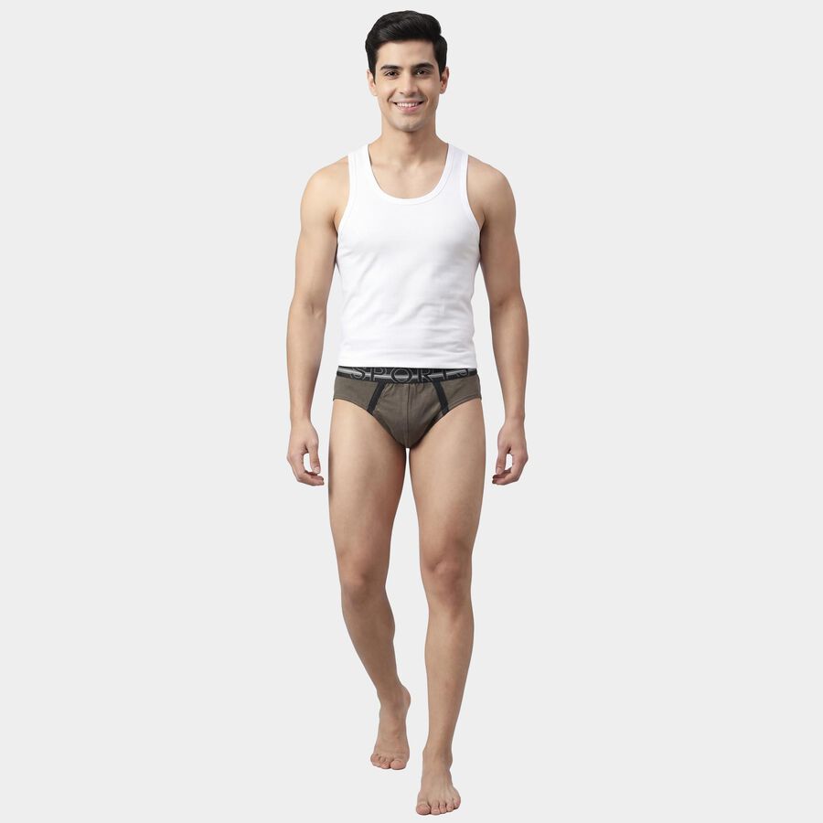 Men's Olive Regular Fit Cotton Ribbed Briefs, ओलिव, large