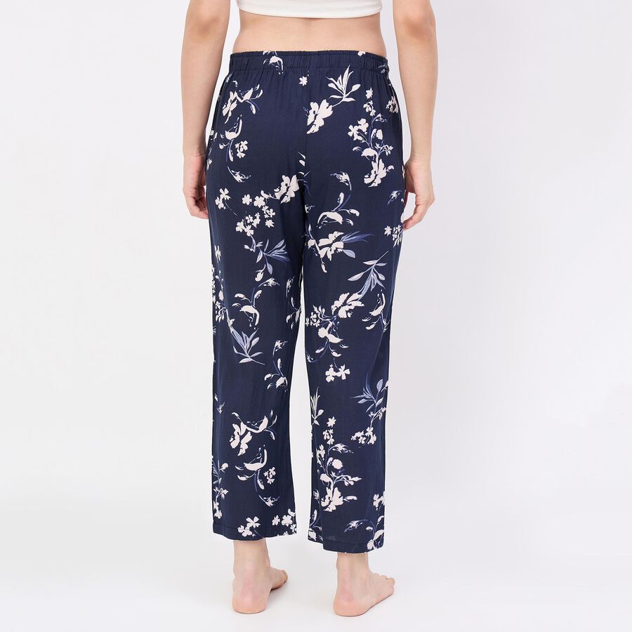 Women's Navy Blue Relaxed Fit Leaf Printed Pyjama, नेवी ब्लू, large