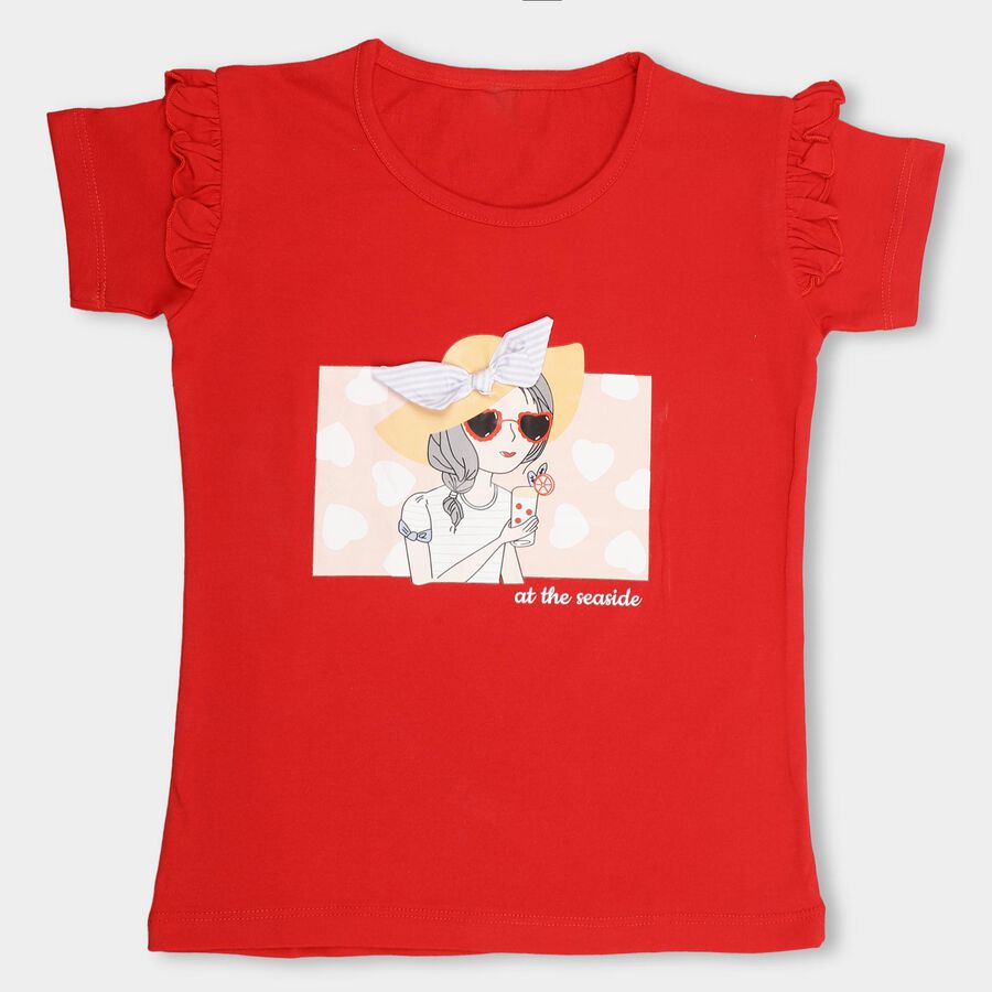 Girls' 100% Cotton T-Shirt, लाल, large