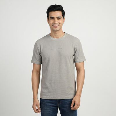 Men's Grey Round Neck Minimalist T-Shirt