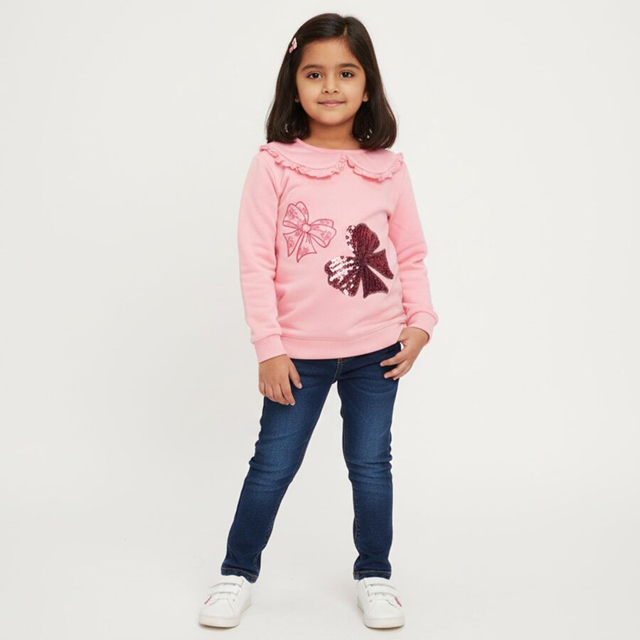 Girls Light Pink Ruffle Collar Casual Sweatshirt, Pink, large image number null