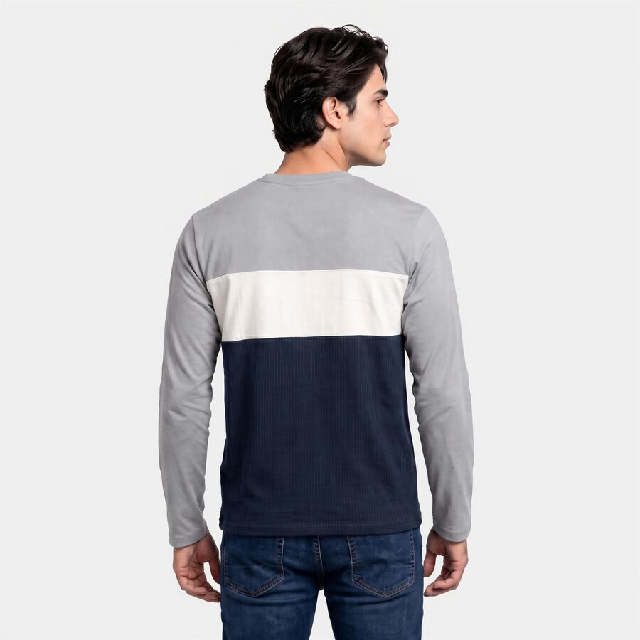Men Melange Blue Crew Neck Regular T-Shirt, मिश्रित नीला, large