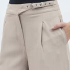 Women's Soft Beige Wide-Leg Pleated High-Waist Trousers, गहरा पीला, small