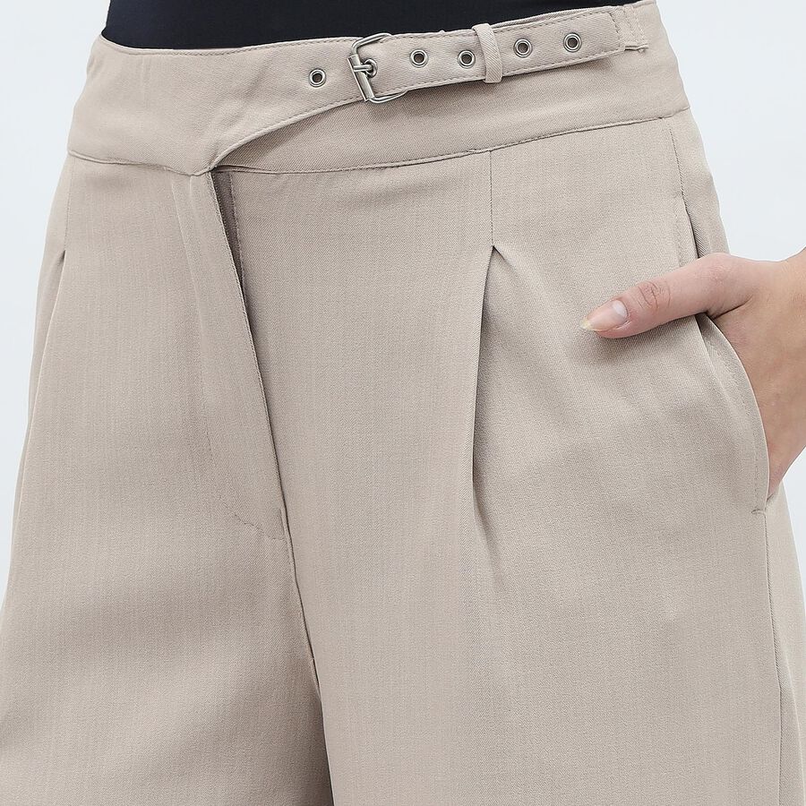 Women's Soft Beige Wide-Leg Pleated High-Waist Trousers, गहरा पीला, large