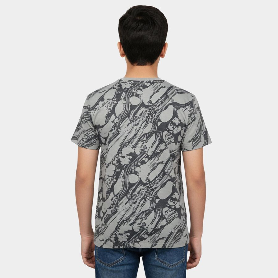 Boys Light Grey Cotton Round Neck Casual Half Sleeve T-Shirt, Light Grey, large