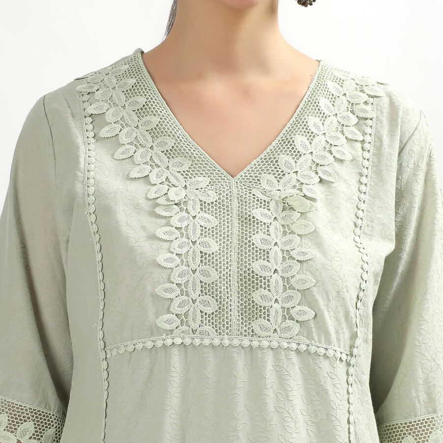 Women's Light Sage Green Cotton Embroidered Ethnic Set, Light Green, large image number null