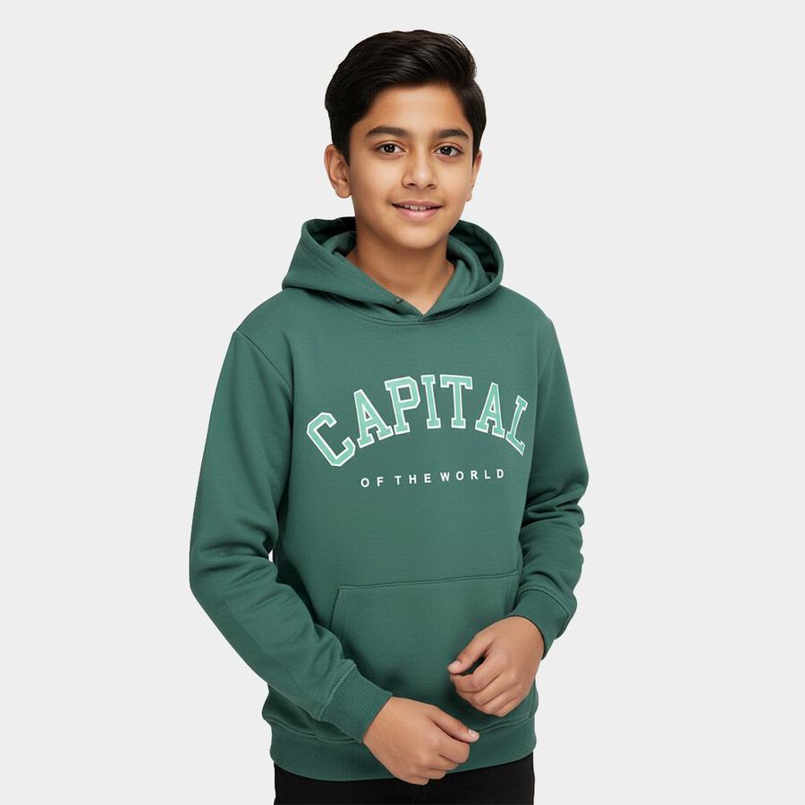 Boys Deep Forest Green Hooded Neck Casual Sweatshirt, गहरा हरा, large image number null